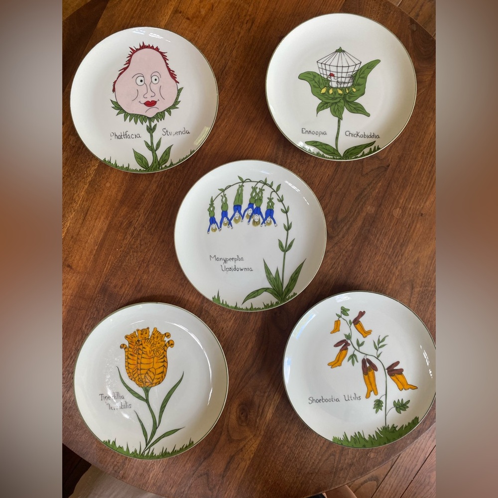 SOLD‼️RARE VTG COLLECTIBLE SET 5 Scully & Scully Whimsical  Botanical Plates